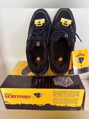 Herman Survivors Men's Leather Upper
Slip Resistant Black/blue Work Shoes
Size 8